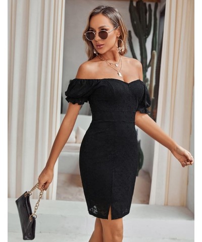 Women's Lace Dresses V Neck Off Shoulder Party Dress Short Sleeve Cocktail Dress Bodycon Mini Dresses S-XXL Black $16.40 Dresses