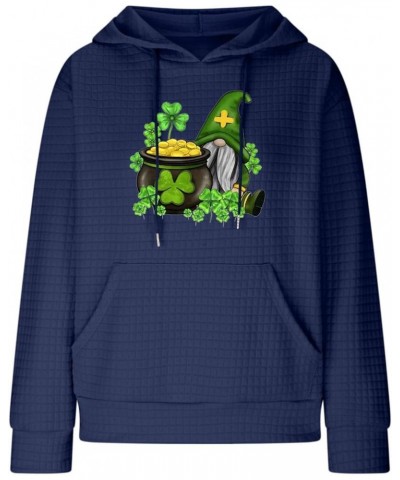 Women's Waffle Hoodie Sweatshirt St. Patrick's Day Long Sleeve Drawstring Pullover Loose Fit Cozy Tops With Pocket 01-blue $1...