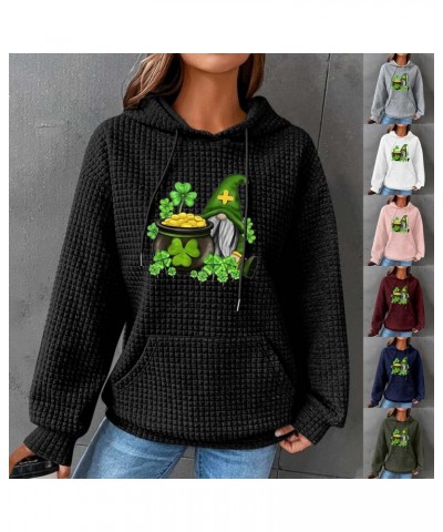 Women's Waffle Hoodie Sweatshirt St. Patrick's Day Long Sleeve Drawstring Pullover Loose Fit Cozy Tops With Pocket 01-blue $1...