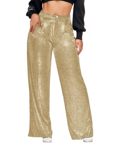 Sequin Pants Women Straight Leg High Waisted Sparkle Sequin Pants Loose Shiny Party Clubwear Bling Glitter Trousers Z81-gold ...