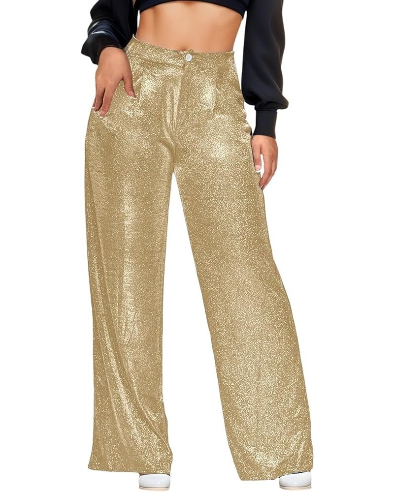 Sequin Pants Women Straight Leg High Waisted Sparkle Sequin Pants Loose Shiny Party Clubwear Bling Glitter Trousers Z81-gold ...