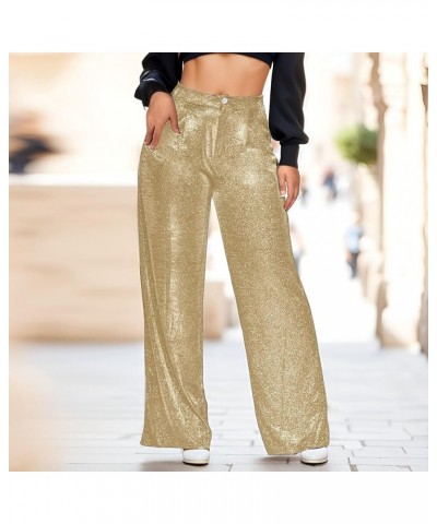 Sequin Pants Women Straight Leg High Waisted Sparkle Sequin Pants Loose Shiny Party Clubwear Bling Glitter Trousers Z81-gold ...