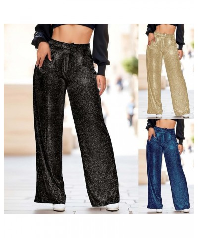 Sequin Pants Women Straight Leg High Waisted Sparkle Sequin Pants Loose Shiny Party Clubwear Bling Glitter Trousers Z81-gold ...