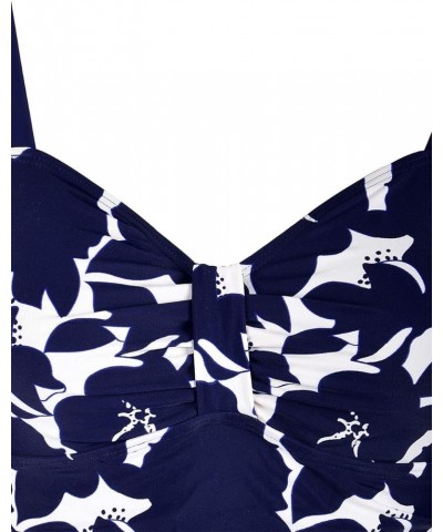 Women's 50's Retro Ruched Tankini Swimsuit Top with Ruffle Hem Navy Floral $14.40 Swimsuits