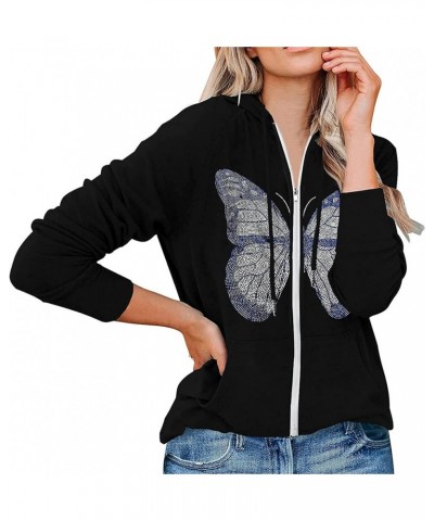 Womens Casual Zip Up Hoodie Jacket Athletic Long Sleeve Drawstring Striped Color Block Hooded Sweatshirt with Pockets Dark Bl...