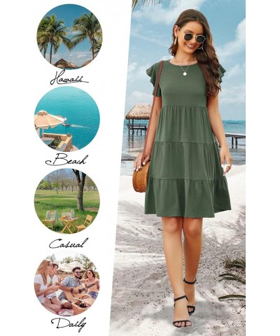 Summer Dress for Women Cute Ruffle Sleeve Loose Fit Dress Crewneck Tiered Bbydoll Casual Swing A-Line Sundresses Army Green $...