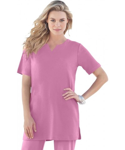 Women's Plus Size Notch-Neck Soft Knit Tunic Short Sleeve T-Shirt Mauve Orchid $14.78 Tops