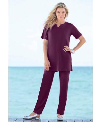 Women's Plus Size Notch-Neck Soft Knit Tunic Short Sleeve T-Shirt Mauve Orchid $14.78 Tops