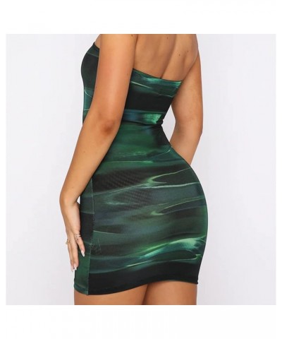 Women Summer Tube Mini Bodycon Dress Off Shoulder Backless Mesh Y2K Casual Sexy Strapless Club Party Print Green $9.68 Dresses