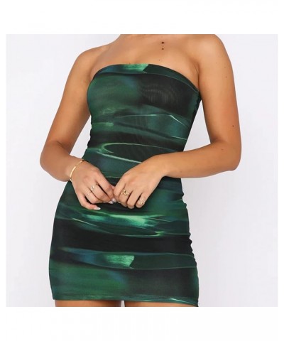 Women Summer Tube Mini Bodycon Dress Off Shoulder Backless Mesh Y2K Casual Sexy Strapless Club Party Print Green $9.68 Dresses