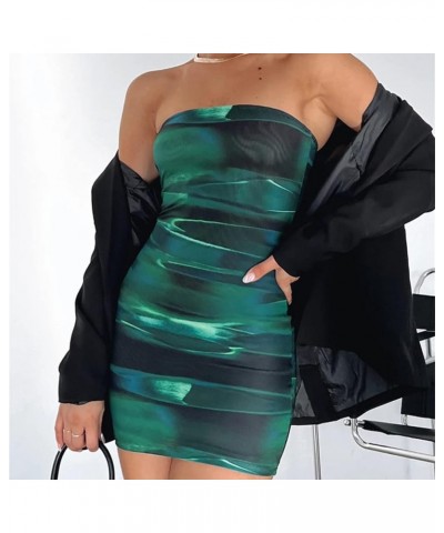 Women Summer Tube Mini Bodycon Dress Off Shoulder Backless Mesh Y2K Casual Sexy Strapless Club Party Print Green $9.68 Dresses