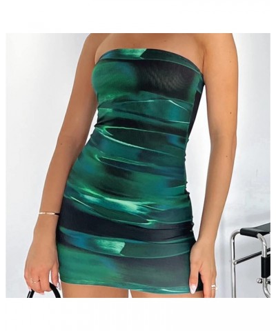 Women Summer Tube Mini Bodycon Dress Off Shoulder Backless Mesh Y2K Casual Sexy Strapless Club Party Print Green $9.68 Dresses