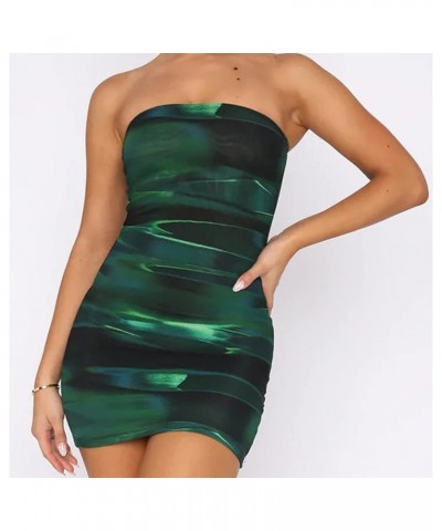 Women Summer Tube Mini Bodycon Dress Off Shoulder Backless Mesh Y2K Casual Sexy Strapless Club Party Print Green $9.68 Dresses