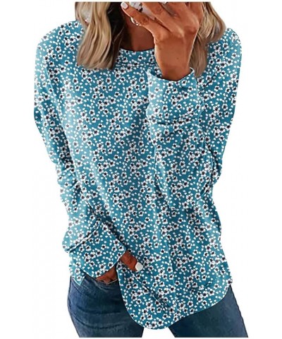 Long Sleeve Shirts for Women Oversized Fashion Crewneck Tops Casual Loose Fitting Pullover T-Shirt Print Sweatshirt 03-cyan $...