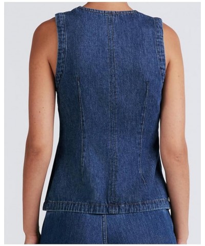 Women's Denim Vest Vintage V Neck Button Up Sleeveless Crop Jean Vest Waistcoat Blue a $17.49 Vests