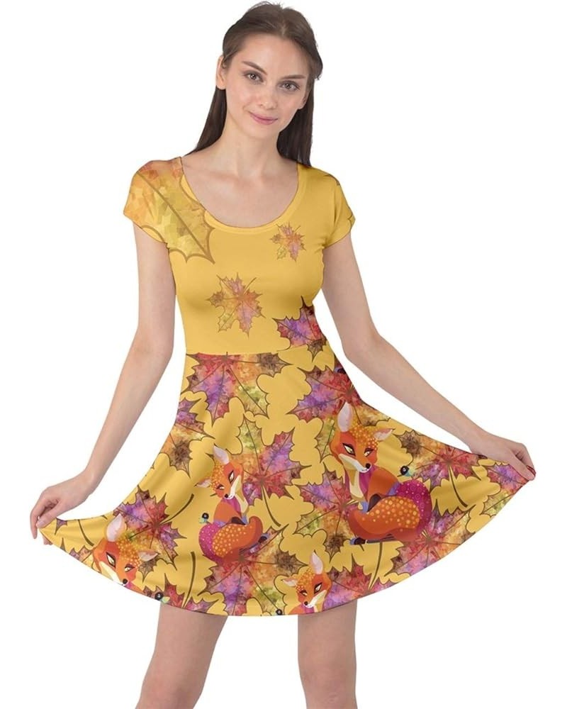 Womens Plus Size Casual Dresses Fallen Autumn Warm Shades Leaves Cap Sleeve Dress XS-5XL Light Orange 2 $14.26 Dresses