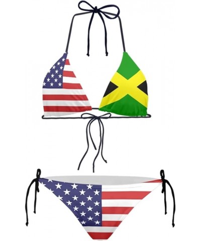 Womens Bikini 2 Piece Spaghetti Strap Top Thong Swimsuit Bathing Suit American Jamaica Flag $9.66 Swimsuits