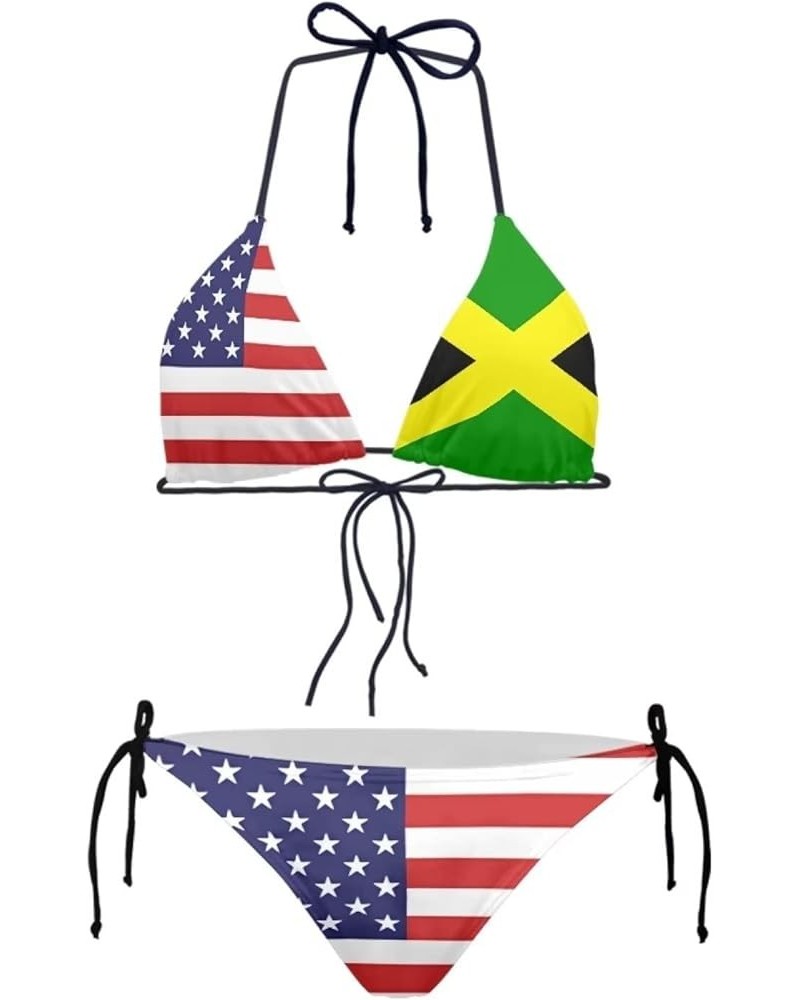 Womens Bikini 2 Piece Spaghetti Strap Top Thong Swimsuit Bathing Suit American Jamaica Flag $9.66 Swimsuits