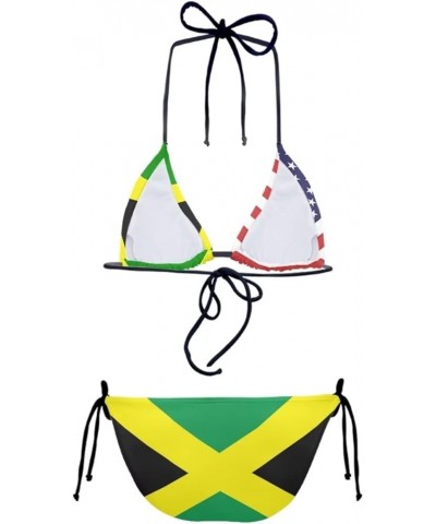 Womens Bikini 2 Piece Spaghetti Strap Top Thong Swimsuit Bathing Suit American Jamaica Flag $9.66 Swimsuits