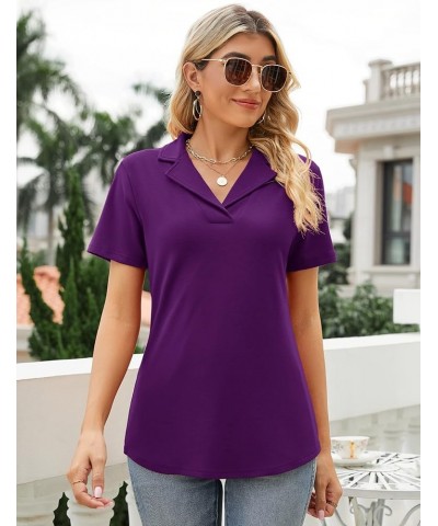 Women's Polo Shirts Lapel Collar V Neck Short Sleeve Blouse Dressy Casual Tunic Tops Purple $17.39 Shirts