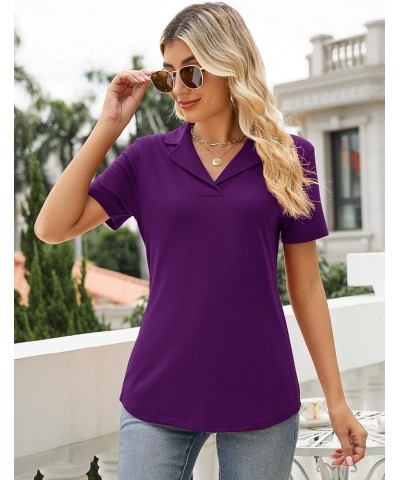 Women's Polo Shirts Lapel Collar V Neck Short Sleeve Blouse Dressy Casual Tunic Tops Purple $17.39 Shirts