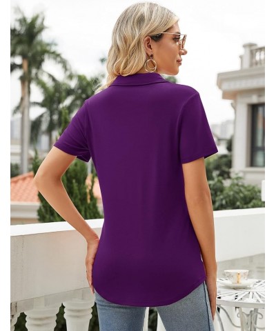 Women's Polo Shirts Lapel Collar V Neck Short Sleeve Blouse Dressy Casual Tunic Tops Purple $17.39 Shirts