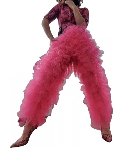 Women's Tiered Ruffled Long Pants Sheer Mesh Multi Layer Wide Leg Pants Flare Tulle Cover Up Pants Beach Wear A Pink $11.20 P...