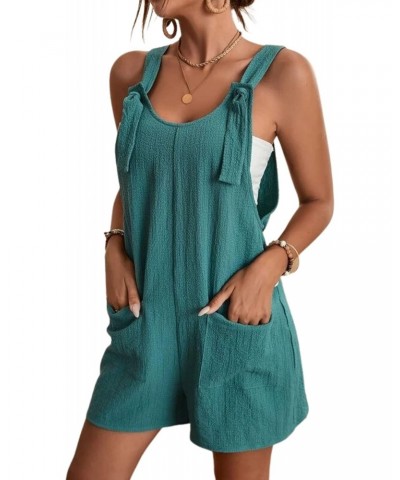 Womens Knot Short Overalls Romper Sleeveless Jumpsuit Shorts with Pockets(0708-Green02-M) $10.00 Rompers