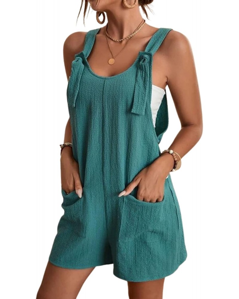 Womens Knot Short Overalls Romper Sleeveless Jumpsuit Shorts with Pockets(0708-Green02-M) $10.00 Rompers