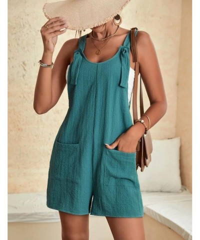 Womens Knot Short Overalls Romper Sleeveless Jumpsuit Shorts with Pockets(0708-Green02-M) $10.00 Rompers