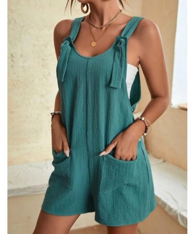 Womens Knot Short Overalls Romper Sleeveless Jumpsuit Shorts with Pockets(0708-Green02-M) $10.00 Rompers