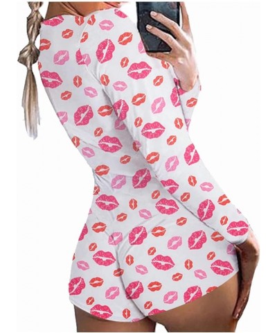 Womens Sexy Deep V Neck One Piece Pajamas Onesie Bodycon Rompers Pjs Valentines Lip Print $14.62 Jumpsuits