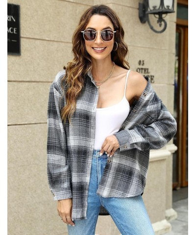 Oversized Flannel Shirt Women Long Sleeve Plaid Button Buffalo Shirt Blouse Tops with One Pocket Gray $12.50 Blouses