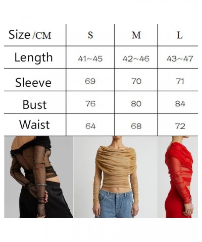 Off The Shoulder T Shirts for Women Sexy Ruched Crop Tops Flare Long Sleeve Shirts Fashion Solid Color Mesh Blouses Tops D-re...