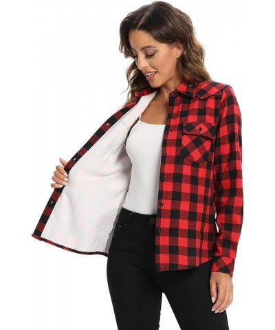 Women's Flannel Shirts Plaid Shacket, Long Sleeve Fleece Lined Shirt Jacket Winter Tops Red Black Plaid $15.75 Jackets