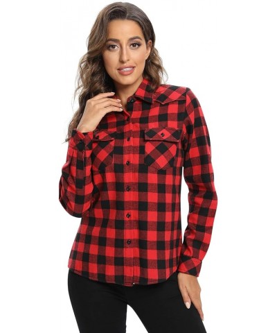 Women's Flannel Shirts Plaid Shacket, Long Sleeve Fleece Lined Shirt Jacket Winter Tops Red Black Plaid $15.75 Jackets