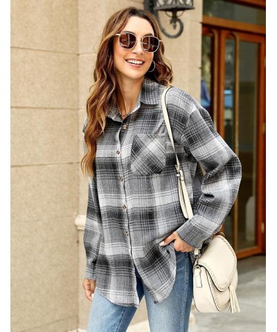 Oversized Flannel Shirt Women Long Sleeve Plaid Button Buffalo Shirt Blouse Tops with One Pocket Gray $12.50 Blouses