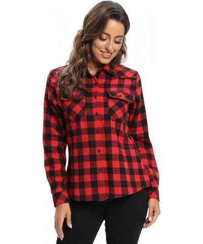 Women's Flannel Shirts Plaid Shacket, Long Sleeve Fleece Lined Shirt Jacket Winter Tops Red Black Plaid $15.75 Jackets