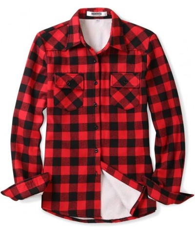 Women's Flannel Shirts Plaid Shacket, Long Sleeve Fleece Lined Shirt Jacket Winter Tops Red Black Plaid $15.75 Jackets