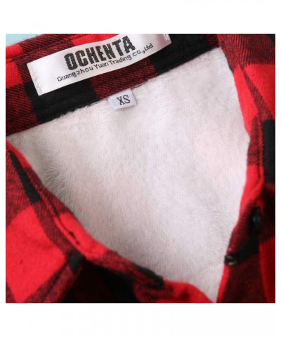 Women's Flannel Shirts Plaid Shacket, Long Sleeve Fleece Lined Shirt Jacket Winter Tops Red Black Plaid $15.75 Jackets