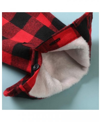 Women's Flannel Shirts Plaid Shacket, Long Sleeve Fleece Lined Shirt Jacket Winter Tops Red Black Plaid $15.75 Jackets