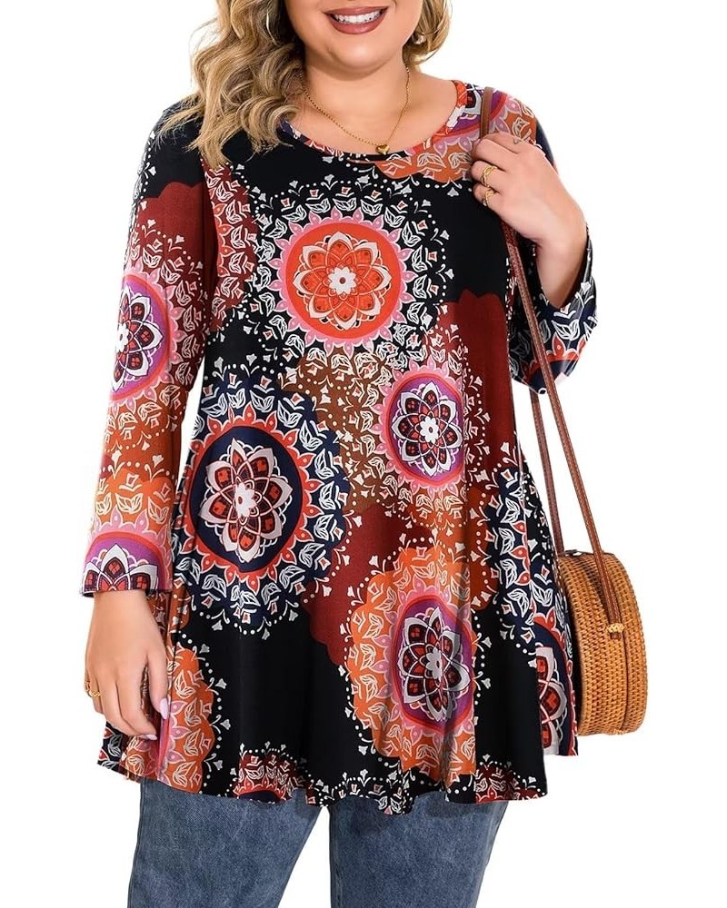 Plus Size Tops For Women 3/4 Sleeve Comfy Tunic For Leggings Loose Casual T-Shirt Flower24 $11.59 Tops