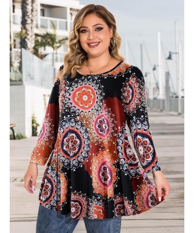 Plus Size Tops For Women 3/4 Sleeve Comfy Tunic For Leggings Loose Casual T-Shirt Flower24 $11.59 Tops