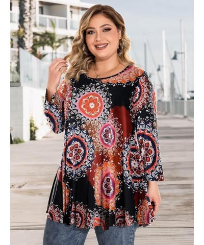 Plus Size Tops For Women 3/4 Sleeve Comfy Tunic For Leggings Loose Casual T-Shirt Flower24 $11.59 Tops