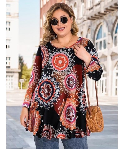 Plus Size Tops For Women 3/4 Sleeve Comfy Tunic For Leggings Loose Casual T-Shirt Flower24 $11.59 Tops