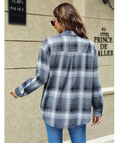 Oversized Flannel Shirt Women Long Sleeve Plaid Button Buffalo Shirt Blouse Tops with One Pocket Gray $12.50 Blouses