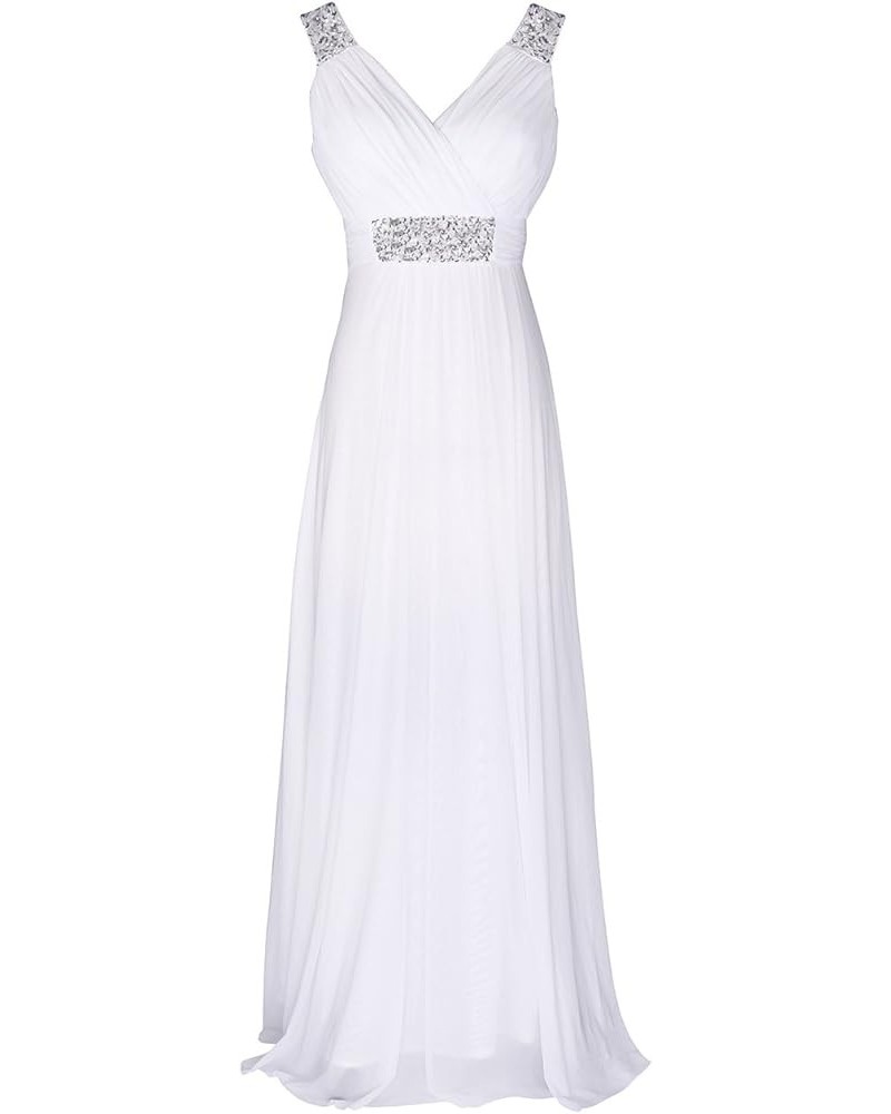 Women Ruched Waist Rhinestone Casual Tulle Semi-Formal Long Wedding Bridesmaid Dress 44 White $30.65 Dresses