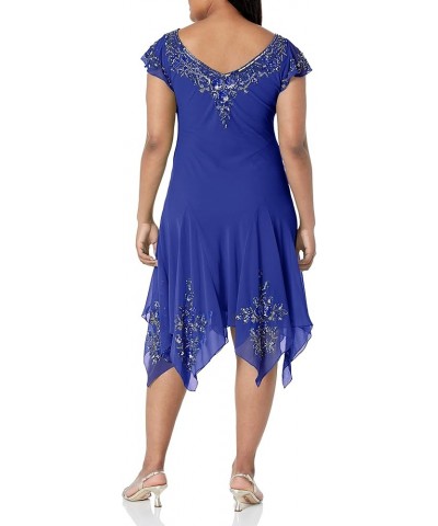 Women's Petite Flutter Sleeve Hanky Hem Short Cocktail Beaded Dress Royal/Multi $13.50 Dresses