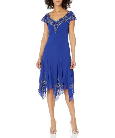 Women's Petite Flutter Sleeve Hanky Hem Short Cocktail Beaded Dress Royal/Multi $13.50 Dresses