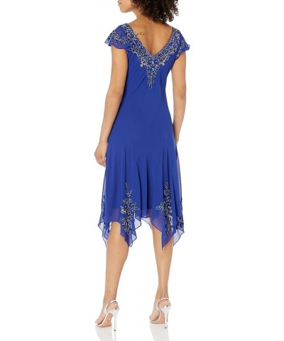 Women's Petite Flutter Sleeve Hanky Hem Short Cocktail Beaded Dress Royal/Multi $13.50 Dresses